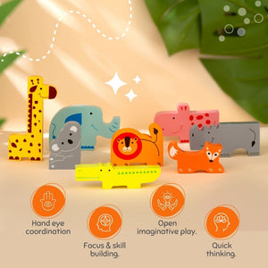 Cots & Cuddles 8pc Wooden Animals Stacking Toy for Toddlers 6 months+ - CNC8pcWoodenAnimals