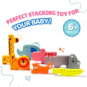 Cots & Cuddles 8pc Wooden Animals Stacking Toy for Toddlers 6 months+ - CNC8pcWoodenAnimals