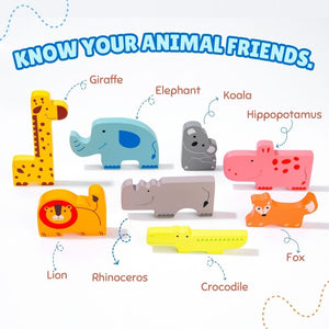 Cots & Cuddles 8pc Wooden Animals Stacking Toy for Toddlers 6 months+ - CNC8pcWoodenAnimals