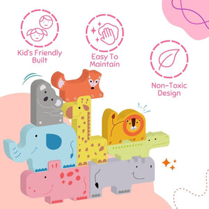 Cots & Cuddles 8pc Wooden Animals Stacking Toy for Toddlers 6 months+ - CNC8pcWoodenAnimals