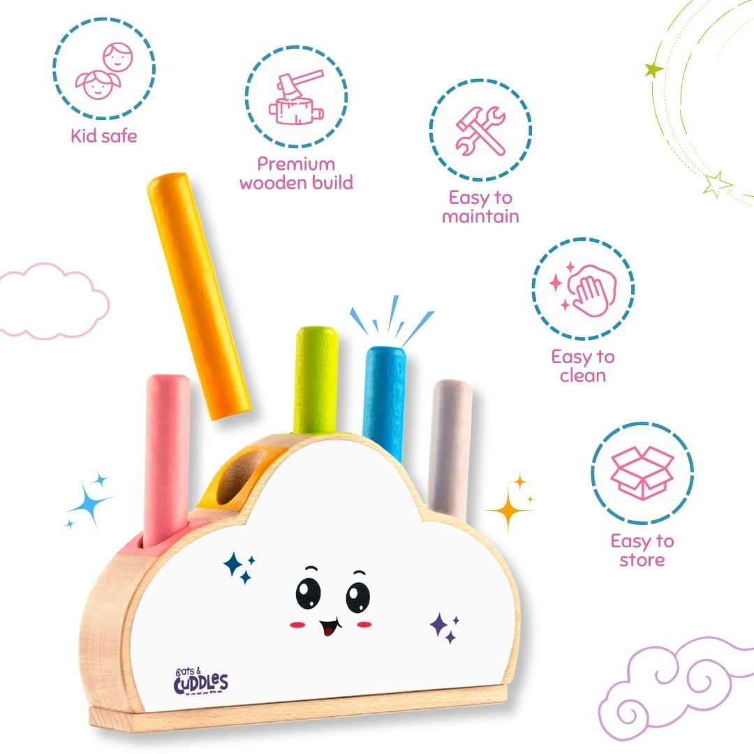 Cots & Cuddles Wooden Cloud Shape Pop Up Toy for Kids - CNCWoodenCloudPopUp