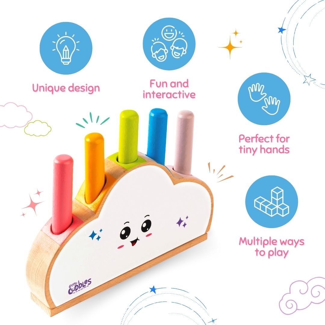 Cots & Cuddles Wooden Cloud Shape Pop Up Toy for Kids - CNCWoodenCloudPopUp