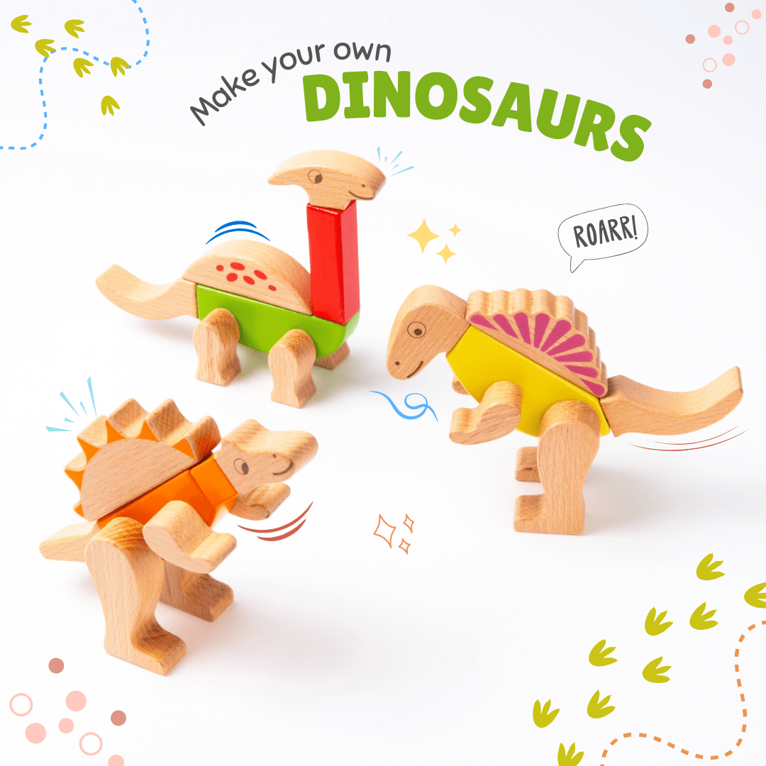 Cots & Cuddles Wooden Dino Magnetic Blocks 26pcs - CNCWoodenMagneticDinoBlocks