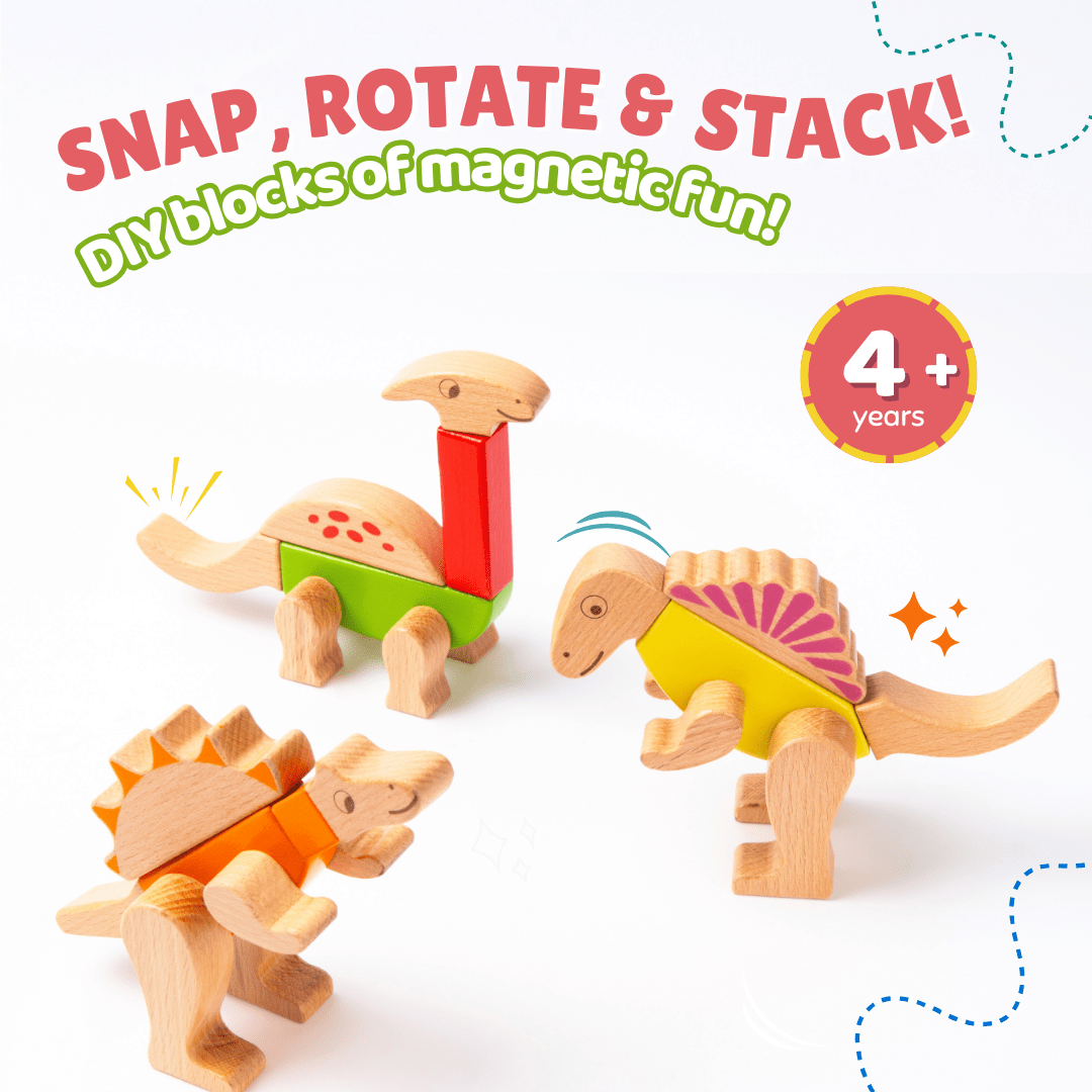 Cots & Cuddles Wooden Dino Magnetic Blocks 26pcs - CNCWoodenMagneticDinoBlocks