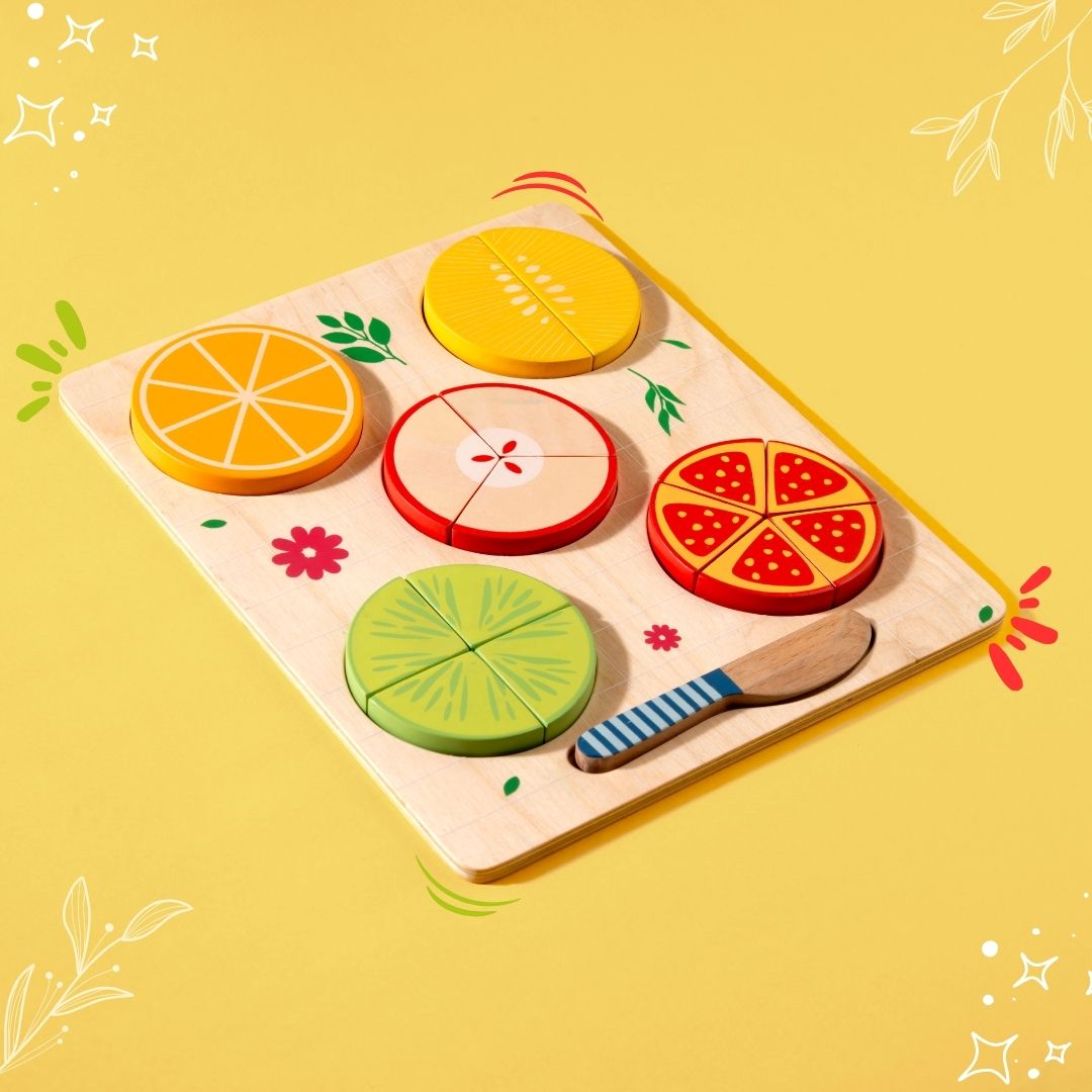 Cots & Cuddles Wooden Fruit Fraction Educational Toy for Kids - CNCWoodenFruitFraction
