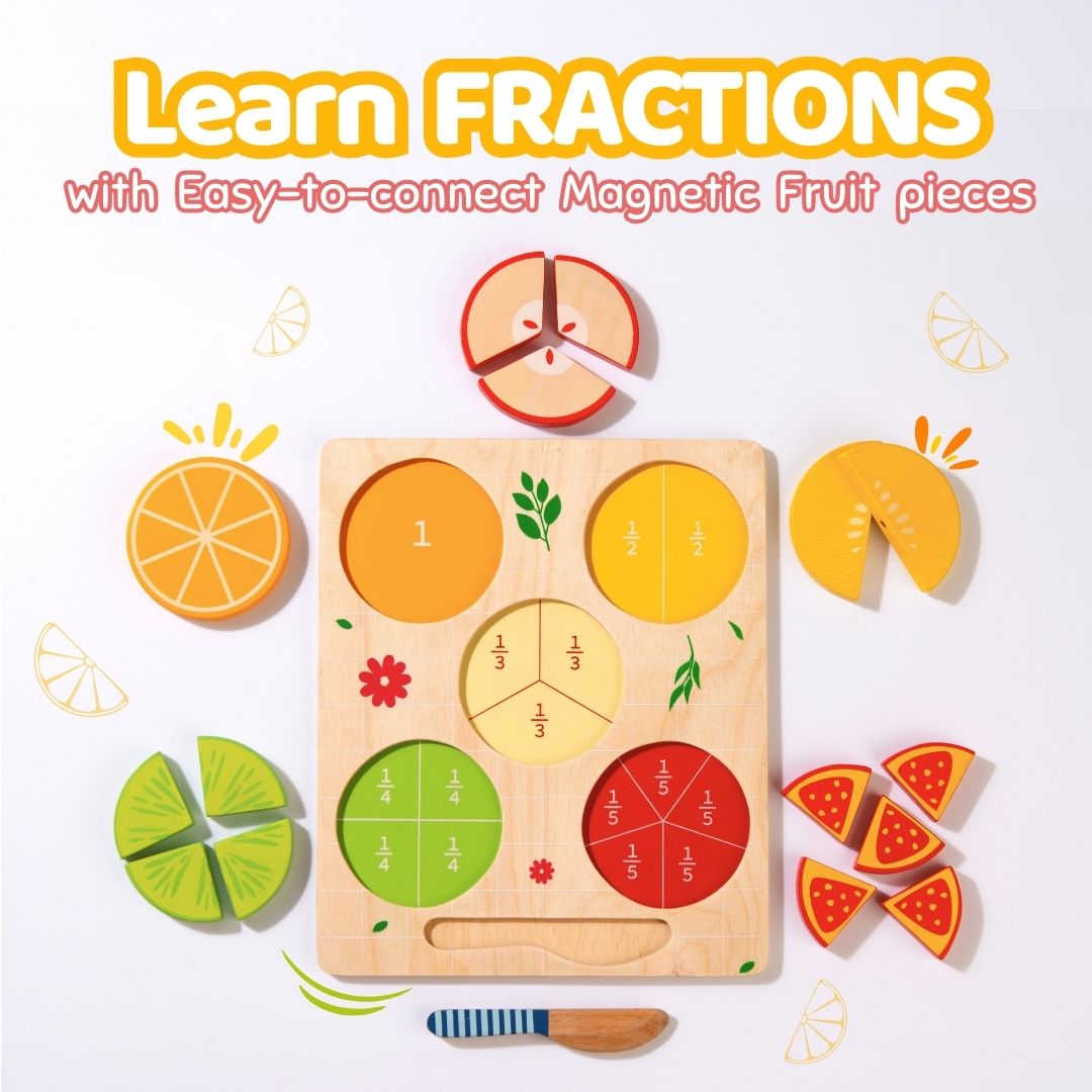 Cots & Cuddles Wooden Fruit Fraction Educational Toy for Kids - CNCWoodenFruitFraction