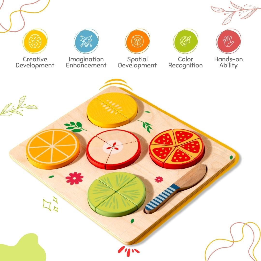 Cots & Cuddles Wooden Fruit Fraction Educational Toy for Kids - CNCWoodenFruitFraction