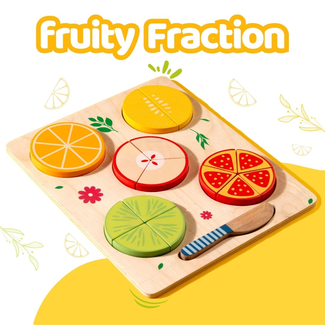 Cots & Cuddles Wooden Fruit Fraction Educational Toy for Kids - CNCWoodenFruitFraction