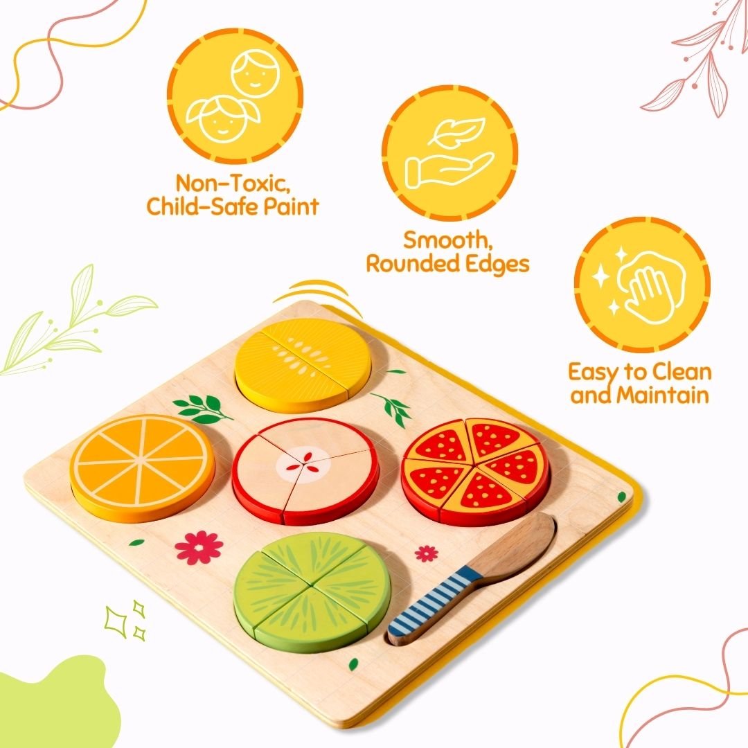 Cots & Cuddles Wooden Fruit Fraction Educational Toy for Kids - CNCWoodenFruitFraction