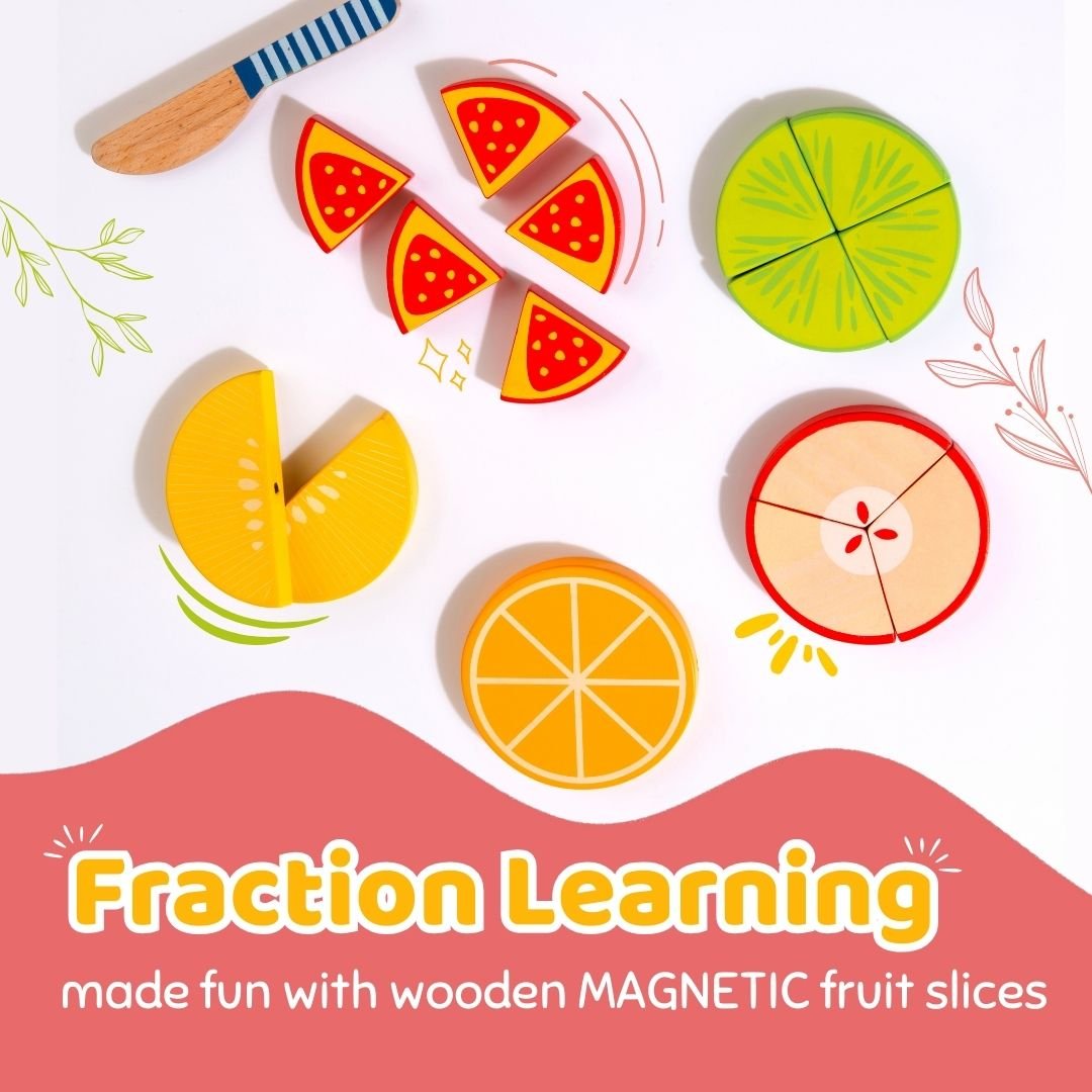 Cots & Cuddles Wooden Fruit Fraction Educational Toy for Kids - CNCWoodenFruitFraction