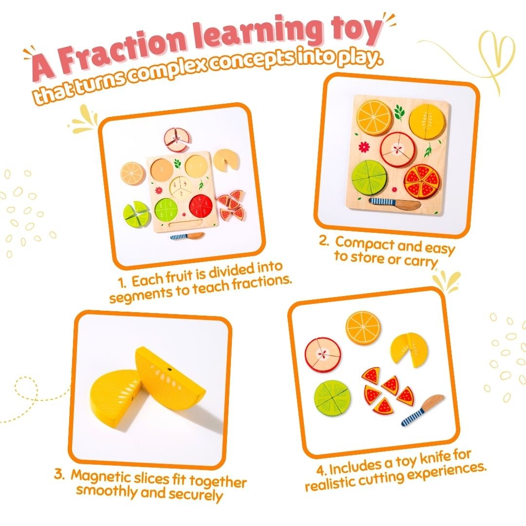 Cots & Cuddles Wooden Fruit Fraction Educational Toy for Kids - CNCWoodenFruitFraction