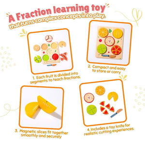 Cots & Cuddles Wooden Fruit Fraction Educational Toy for Kids - CNCWoodenFruitFraction