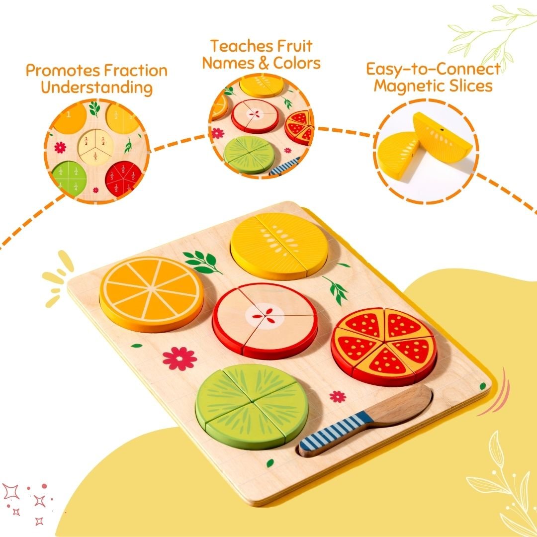 Cots & Cuddles Wooden Fruit Fraction Educational Toy for Kids - CNCWoodenFruitFraction