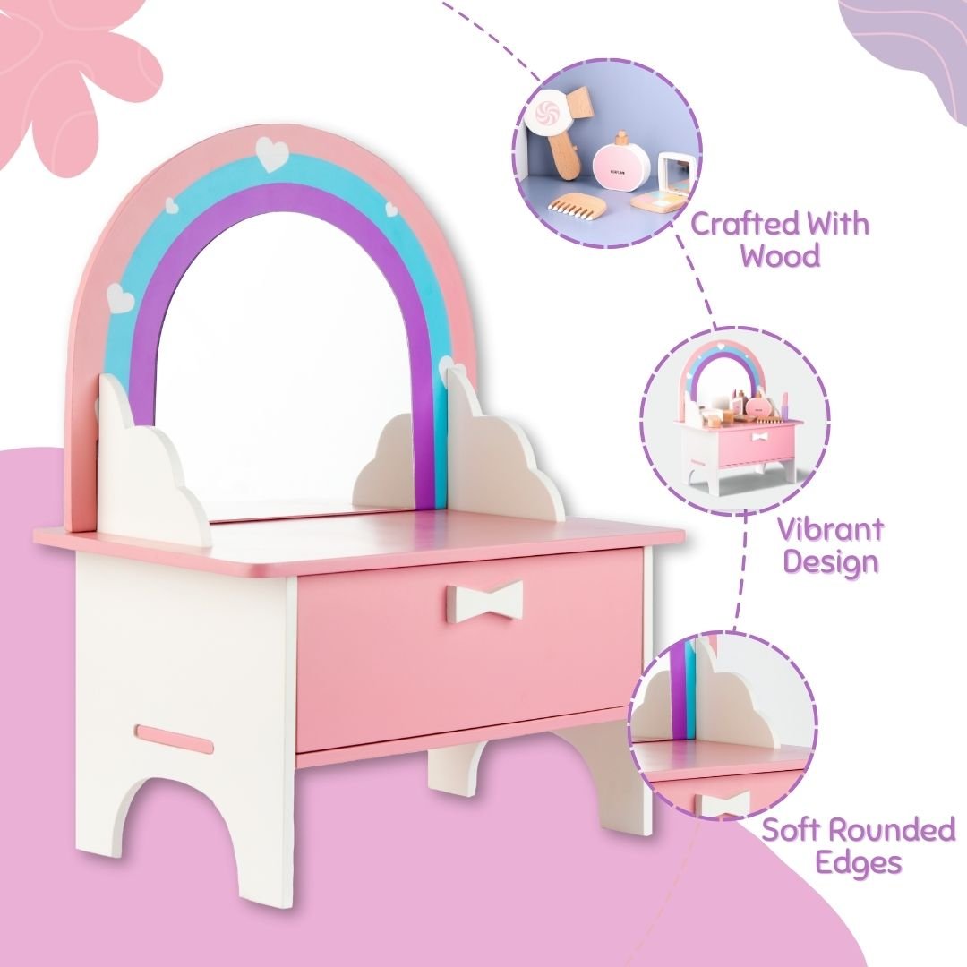 Cots & Cuddles Wooden Makeup Dressing Table Pretend Play for Kids - CNCWoodenDressingTable