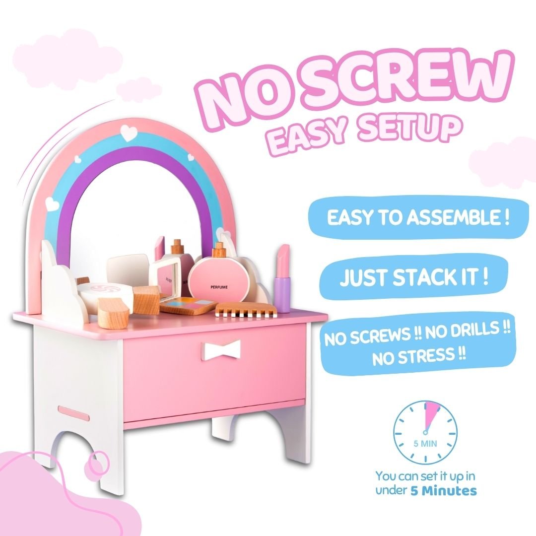 Cots & Cuddles Wooden Makeup Dressing Table Pretend Play for Kids - CNCWoodenDressingTable