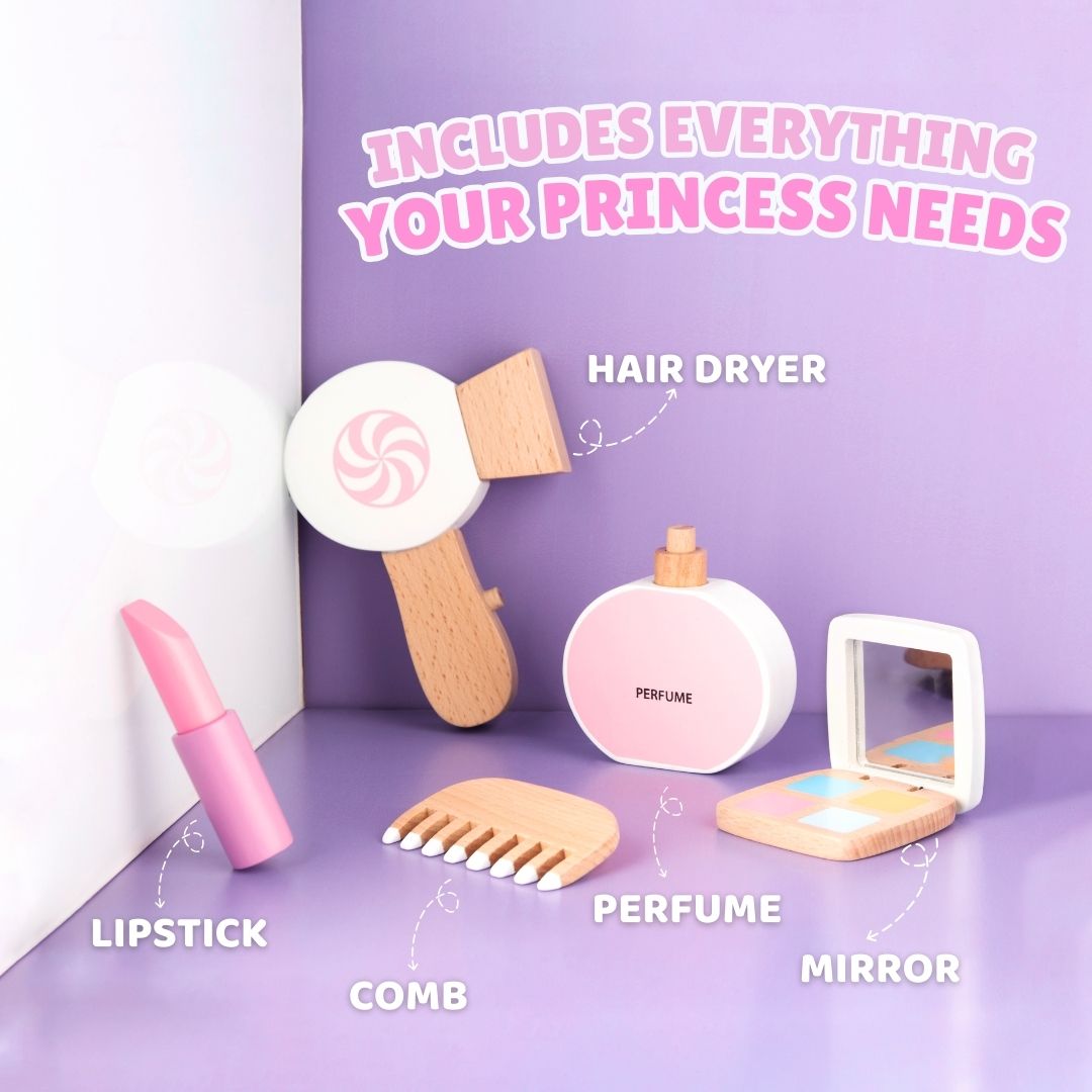 Cots & Cuddles Wooden Makeup Dressing Table Pretend Play for Kids - CNCWoodenDressingTable