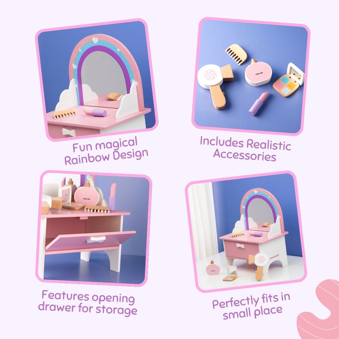 Cots & Cuddles Wooden Makeup Dressing Table Pretend Play for Kids - CNCWoodenDressingTable