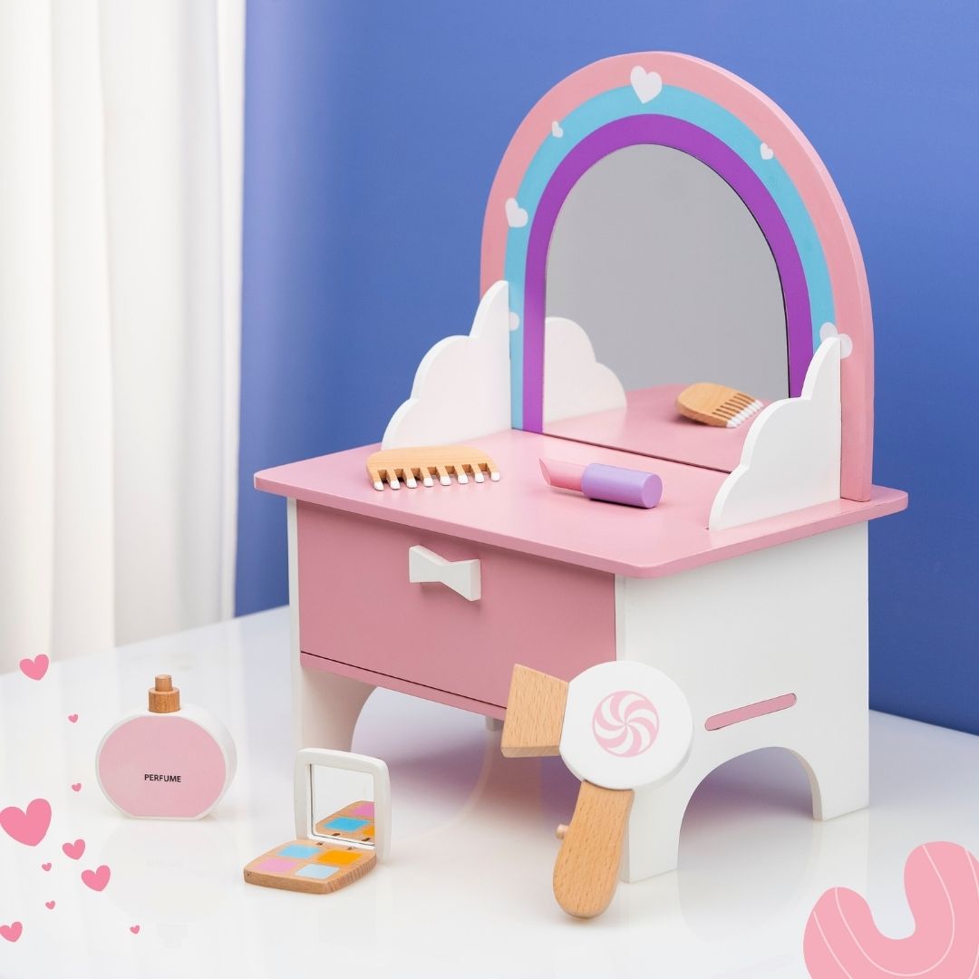 Cots & Cuddles Wooden Makeup Dressing Table Pretend Play for Kids - CNCWoodenDressingTable
