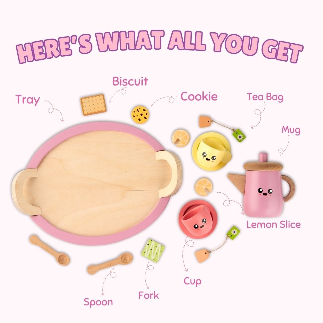 Cots & Cuddles Wooden Tea Party Set for Kids - CNCWoodenTeaPartySet