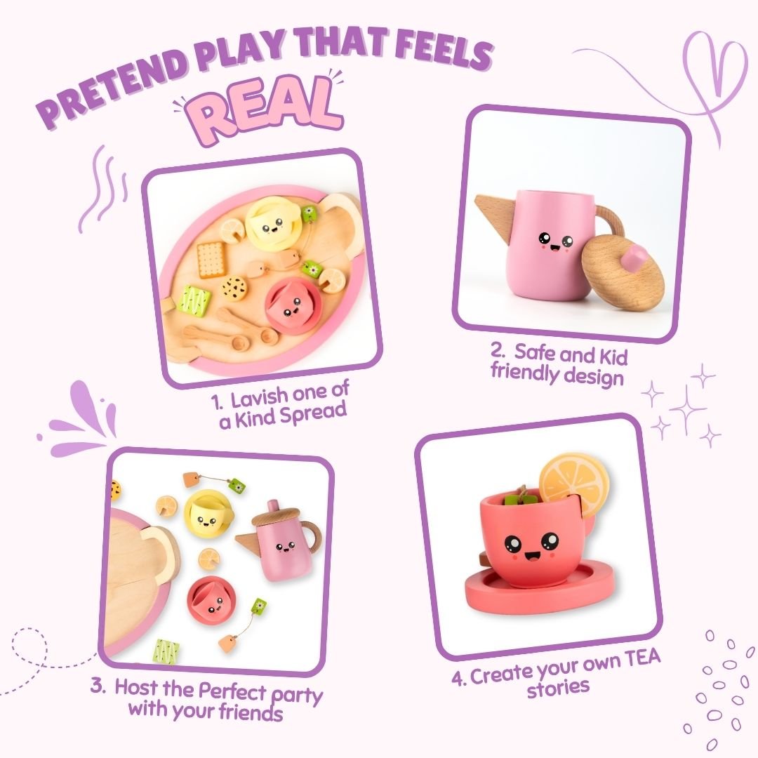 Cots & Cuddles Wooden Tea Party Set for Kids - CNCWoodenTeaPartySet