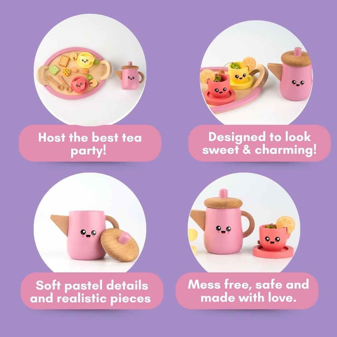 Cots & Cuddles Wooden Tea Party Set for Kids - CNCWoodenTeaPartySet