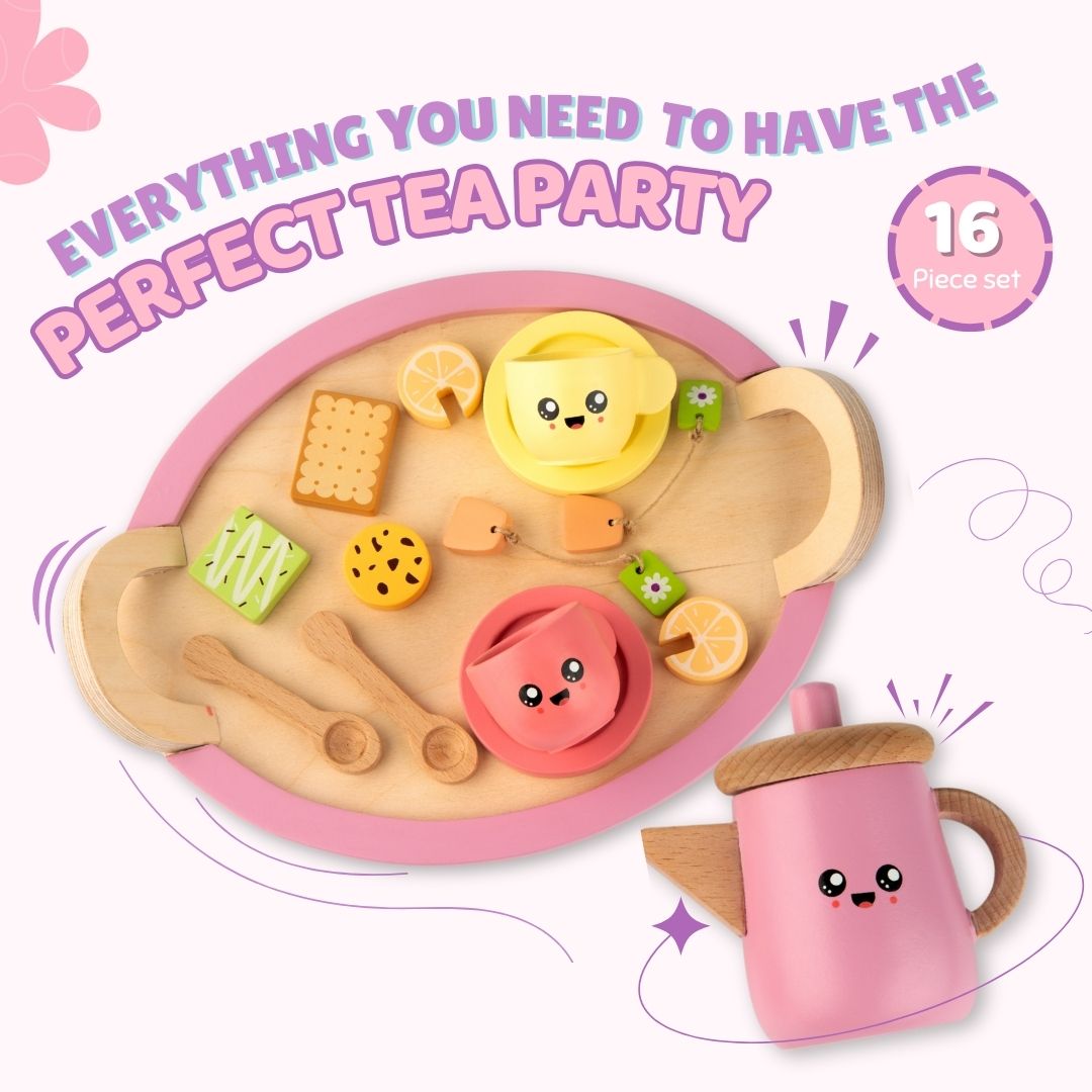 Cots & Cuddles Wooden Tea Party Set for Kids - CNCWoodenTeaPartySet
