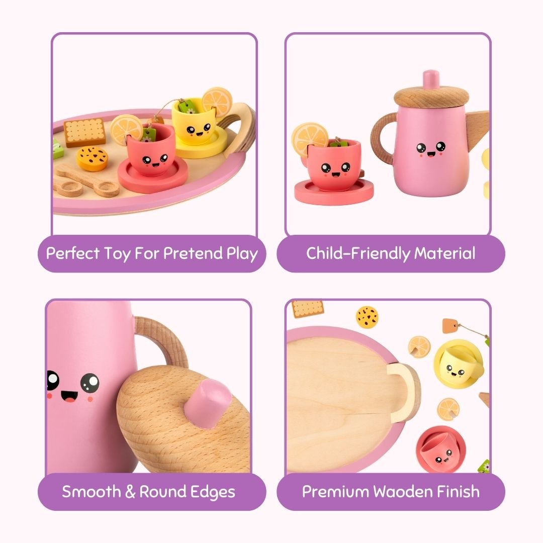 Cots & Cuddles Wooden Tea Party Set for Kids - CNCWoodenTeaPartySet