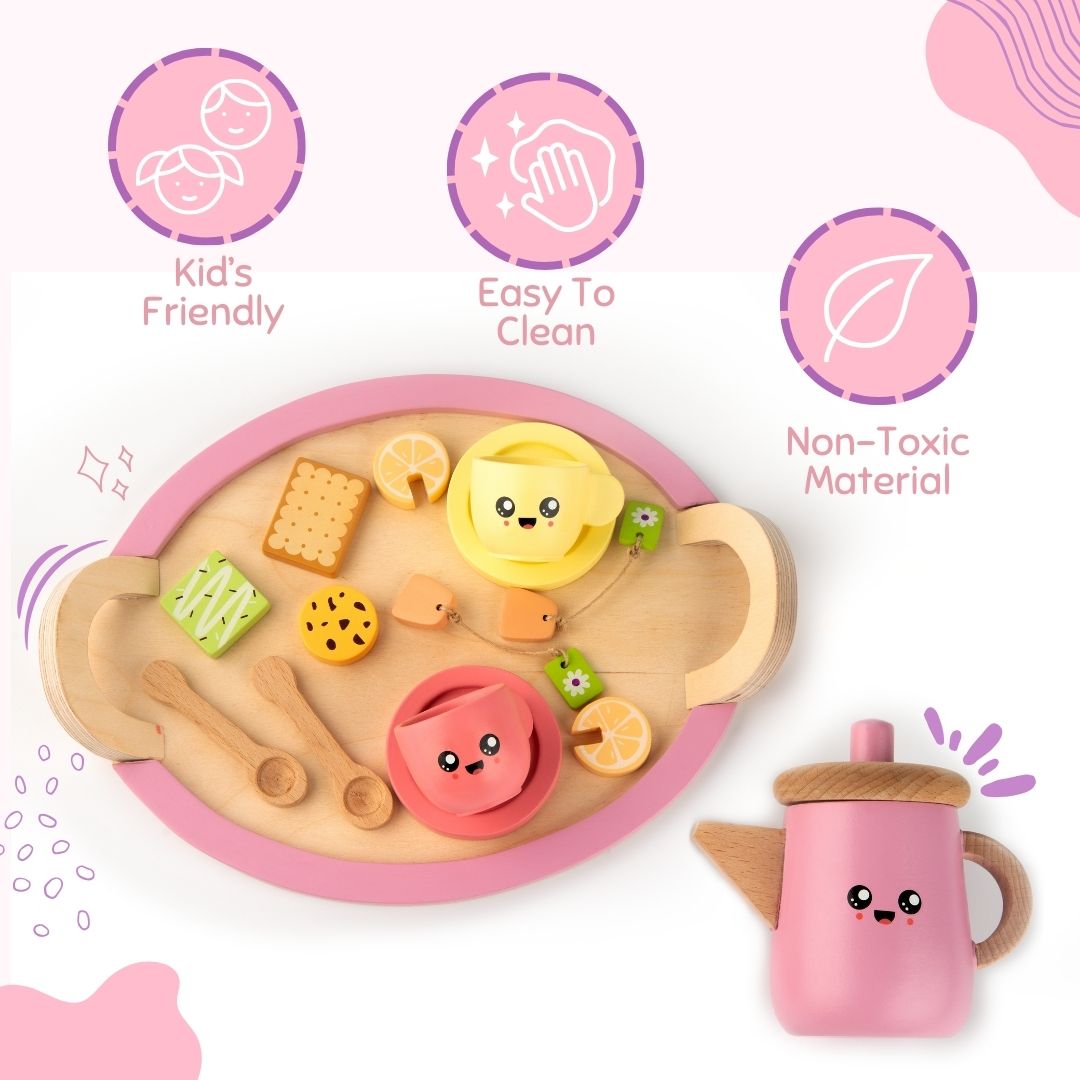 Cots & Cuddles Wooden Tea Party Set for Kids - CNCWoodenTeaPartySet