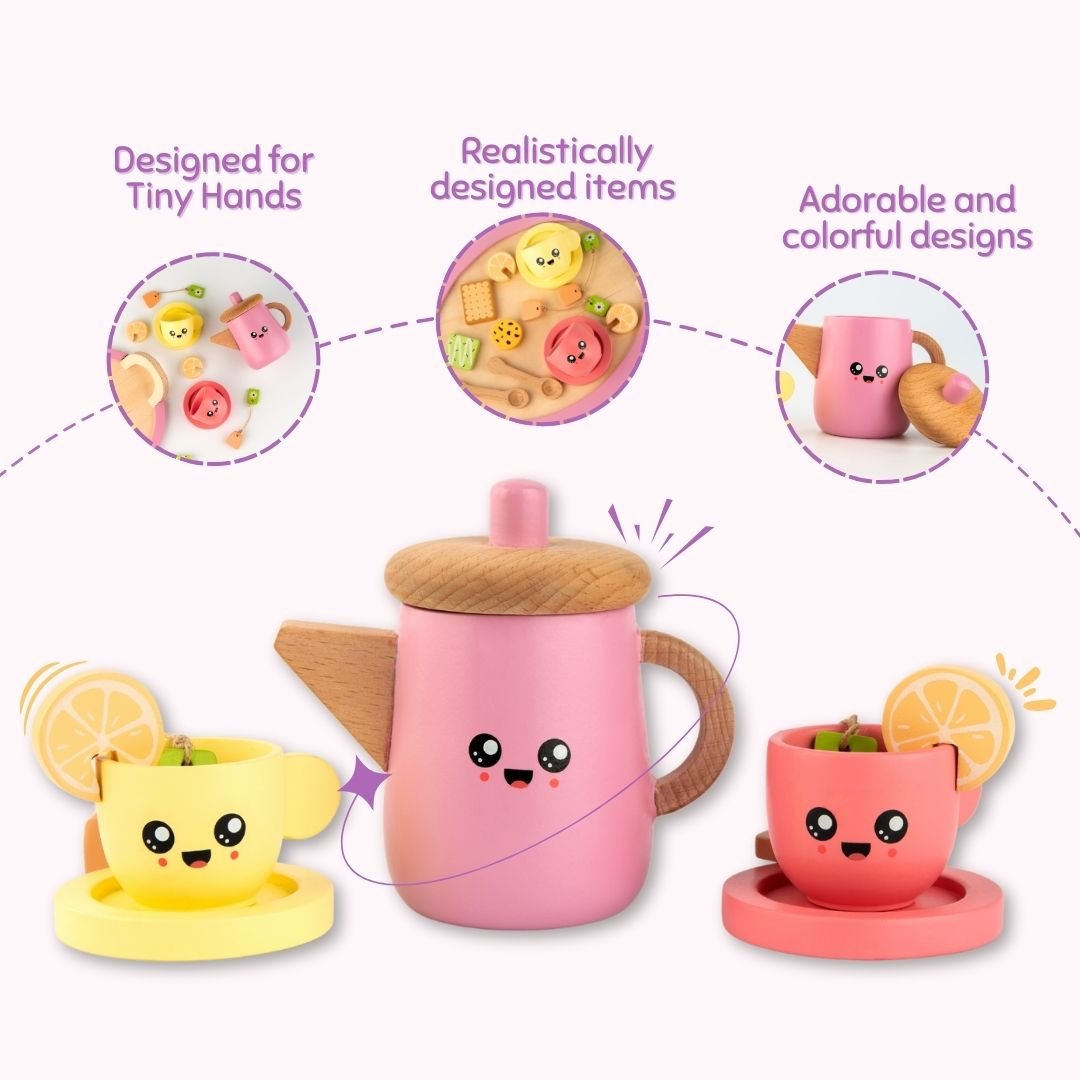 Cots & Cuddles Wooden Tea Party Set for Kids - CNCWoodenTeaPartySet