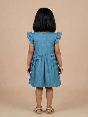 Cotton Sky Embroidered Dress - Blue Kids Casual Wear