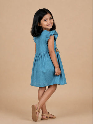 Cotton Sky Embroidered Dress - Blue Kids Casual Wear