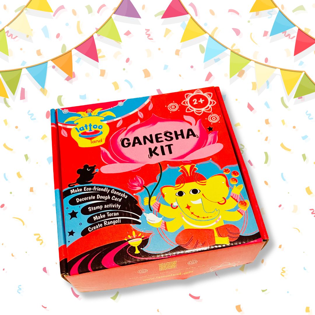 LattooLand Ganesha Kit - Set of dough tubs, Stamp, Stencil, Rangoli Powder, Toran making kit