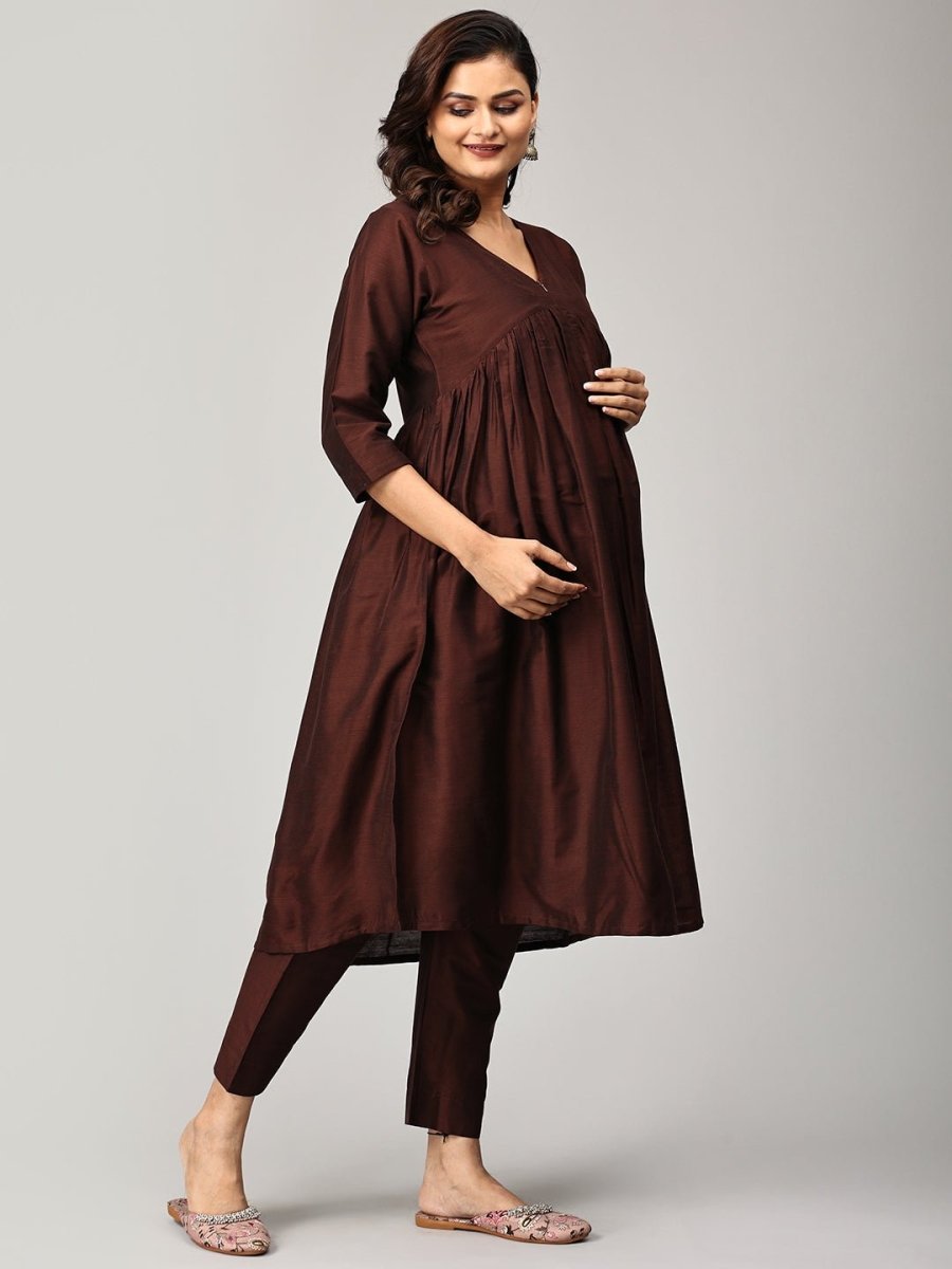 Cozy Café Maternity And Nursing Silk Kurta Set With Dupatta