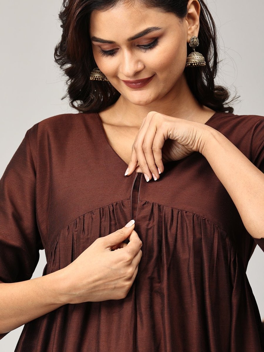 Cozy Café Maternity And Nursing Silk Kurta Set - MEW-SK-CCSK-S