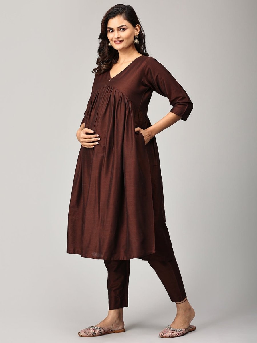 Cozy Café Maternity And Nursing Silk Kurta Set - MEW-SK-CCSK-S