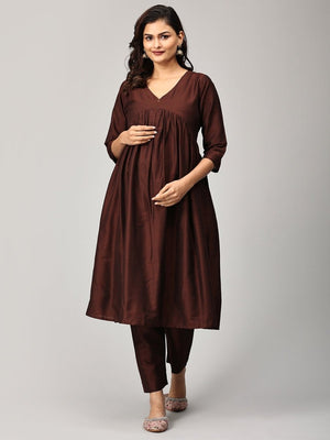 Cozy Caf√© Maternity And Nursing Silk Kurta Set With Dupatta - MEW - SK - COZCF - S