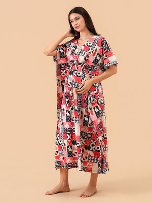 Cozy Escape Maternity and Nursing Kaftan Nighty - S Maternity Nightwear
