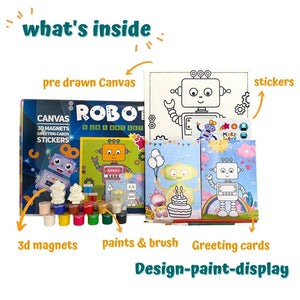 Craftopedia 4 In 1 Canvas Set - Robot | DIY Art and Craft Kit - CAN01T