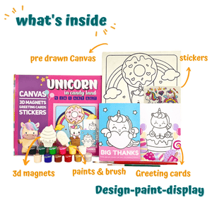 Craftopedia 4 In 1 Canvas Set - Unicorns In Candyland | DIY Art and Craft Kit - CAN03T