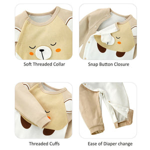 Cream 3D Eared Bear full sleeves jumpsuit Romper for tiny toddlers - 6 - 12 Months Kids Clothing