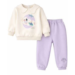 Cream and Purple Strawberry Print Sweatshirt & Pants 2pcs set for Kids - 2 - 3 Years Kids Clothing