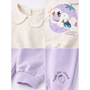 Cream and Purple Strawberry Print Sweatshirt & Pants 2pcs set for Kids - 2 - 3 Years Kids Clothing