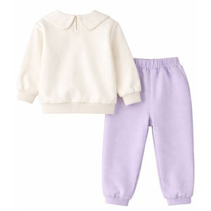 Cream and Purple Strawberry Print Sweatshirt & Pants 2pcs set for Kids - 2 - 3 Years Kids Clothing