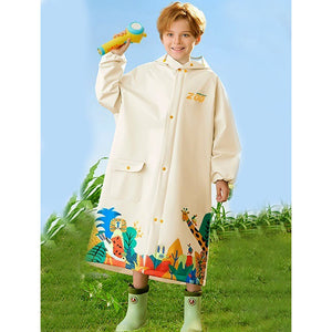 Cream Animal Print Knee Length Raincoat for Kids & Teens - 5 - 6 Years Monsoon Wear