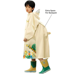Cream Animal Print Knee Length Raincoat for Kids & Teens - 5 - 6 Years Monsoon Wear