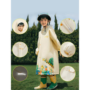Cream Animal Print Knee Length Raincoat for Kids & Teens - 5 - 6 Years Monsoon Wear
