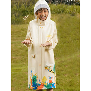 Cream Animal Print Knee Length Raincoat for Kids & Teens - 5 - 6 Years Monsoon Wear