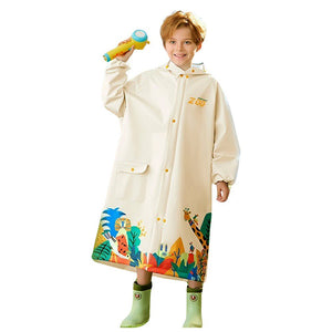 Cream Animal Print Knee Length Raincoat for Kids & Teens - 5 - 6 Years Monsoon Wear