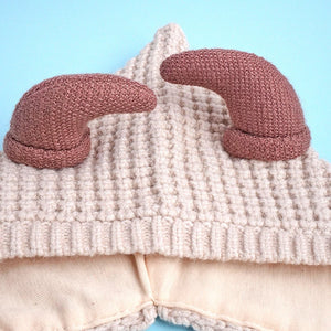 Cream Baby Horns Knitted soft Woolen Winter Cap with tie up, 6 - 18 months - 6 - 18 Months Winter Wear