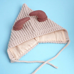 Cream Baby Horns Knitted soft Woolen Winter Cap with tie up, 6 - 18 months - 6 - 18 Months Winter Wear